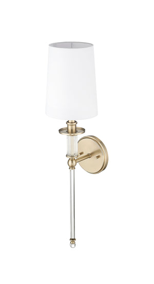 Wall Sconces Wall Sconce - Modern Gold - White Linen Shade - 7.5in. Extension - E12 Candelabra Base