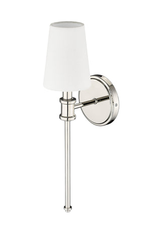 Wall Sconces Wall Sconce - Polished Nickel - White Linen Shade - 6.5in. Extension - E12 Candelabra Base