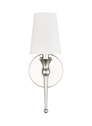 Wall Sconces Wall Sconce - Polished Nickel - White Linen Shade - 6in. Extension - E12 Candelabra Base
