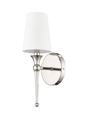 Wall Sconces Wall Sconce - Polished Nickel - White Linen Shade - 6in. Extension - E12 Candelabra Base