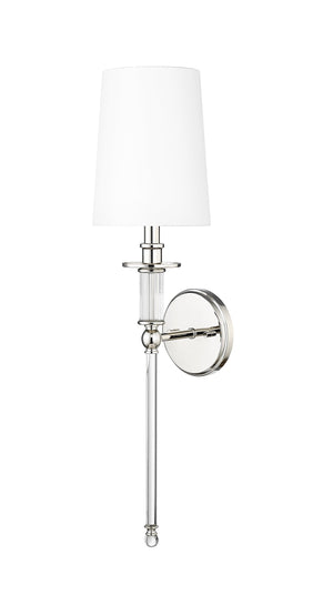 Wall Sconces Wall Sconce - Polished Nickel - White Linen Shade - 7.5in. Extension - E12 Candelabra Base