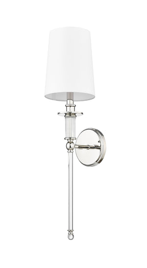 Wall Sconces Wall Sconce - Polished Nickel - White Linen Shade - 7.5in. Extension - E12 Candelabra Base