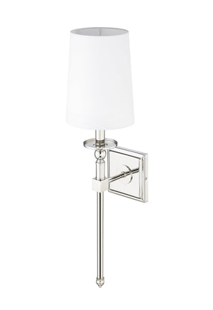 Wall Sconces Wall Sconce - Polished Nickel - White Linen Shade - 7in. Extension - E12 Candelabra Base