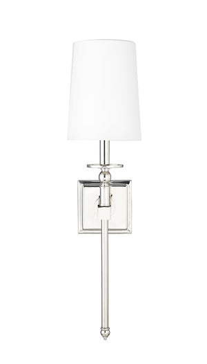 Wall Sconces Wall Sconce - Polished Nickel - White Linen Shade - 7in. Extension - E12 Candelabra Base
