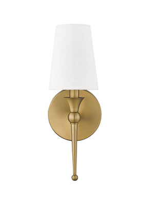 Wall Sconces Wall Sconce - Vintage Brass - White Linen Shade - 6in. Extension - E12 Candelabra Base
