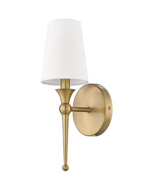 Wall Sconces Wall Sconce - Vintage Brass - White Linen Shade - 6in. Extension - E12 Candelabra Base