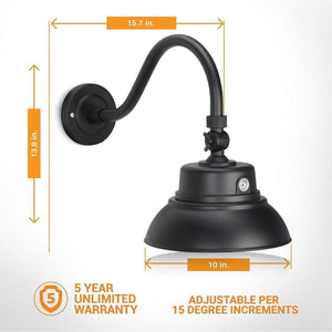 Integrated LED RLM 10in. Integrated LED Gooseneck Barn Light Fixture With Adjustable Swivel Head - Photocell - Black