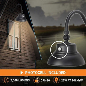 10in Integrated LED Gooseneck Barn Light Fixture With Adjustable Swivel Head - Photocell - Black - Renewed