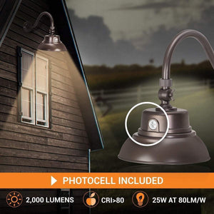 10in Integrated LED Gooseneck Barn Light Fixture With Adjustable Swivel Head - Photocell - Bronze - Renewed