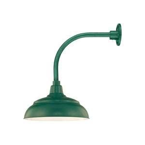 ECO-RLM 14'' Satin Green Warehouse Shade With Gooseneck 13'' Satin Green Vertical Gooseneck Arm With Arm Height of 12''