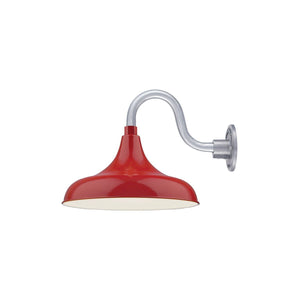 ECO-RLM 14'' Satin Red Aluminum Modified Warehouse Shade With Gooseneck 10'' Aluminum Gooseneck Arm With Arm Height of 6''