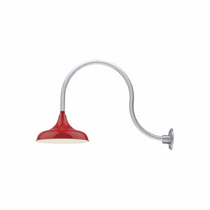ECO-RLM 14'' Satin Red Aluminum Modified Warehouse Shade With Gooseneck 24'' Aluminum Gooseneck Arm With Arm Height of 15''