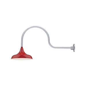ECO-RLM 14'' Satin Red Aluminum Modified Warehouse Shade With Gooseneck 30'' Aluminum Gooseneck Arm With Arm Height of 13''
