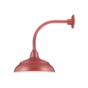 ECO-RLM 14'' Satin Red Warehouse Shade With Gooseneck 13'' Satin Red Vertical Gooseneck Arm With Arm Height of 12''