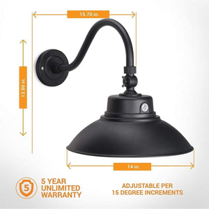 Integrated LED RLM 14in. Integrated LED Gooseneck Barn Light Fixture With Adjustable Swivel Head - Photocell - Black