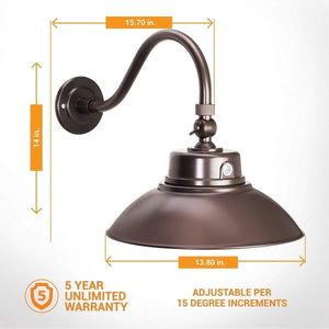 14in Integrated LED Gooseneck Barn Light Fixture With Adjustable Swivel Head - Photocell - Bronze - Renewed