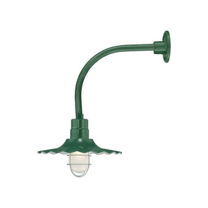 ECO-RLM 15'' Satin Green Radial Wave Shade With Gooseneck 13'' Satin Green Vertical Gooseneck Arm With Arm Height of 12''