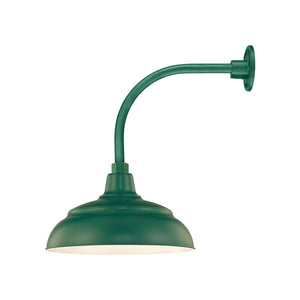 ECO-RLM 17'' Satin Green Warehouse Shade With Gooseneck 13'' Satin Green Vertical Gooseneck Arm With Arm Height of 12''