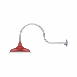ECO-RLM 17'' Satin Red Aluminum Modified Warehouse Shade With Gooseneck 30'' Aluminum Gooseneck Arm With Arm Height of 13''