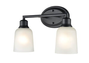 Vanity Fixtures 2 Lamps Amberle Vanity Light - Matte Black - Frosted White Glass - 15.25in. Wide