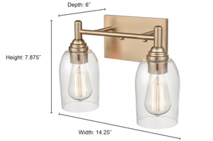 Vanity Fixtures 2 Lamps Arlett Vanity Light - Brushed Nickel - Clear Glass - 13.125in. Wide