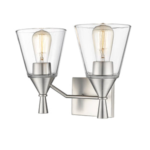 Vanity Fixtures 2 Lamps Artini Vanity Light - Brushed Nickel - Clear Glass - 14.5in. Wide