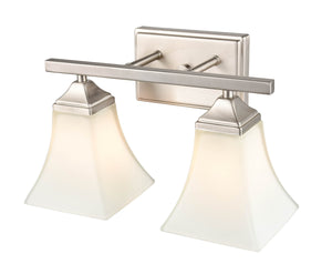 Vanity Fixtures 2 Lamps Bathroom Vanity Light - Brushed Nickel - Etched White Glass - 14in. Wide