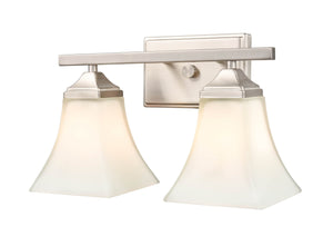 Vanity Fixtures 2 Lamps Bathroom Vanity Light - Brushed Nickel - Etched White Glass - 14in. Wide