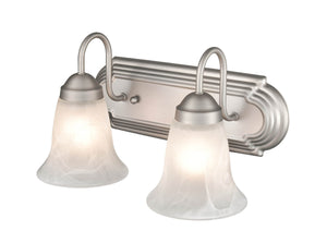 Vanity Fixtures 2 Lamps Bathroom Vanity Light - Satin Nickel - Faux Alabaster Glass - 14in. Wide