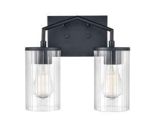 Vanity Fixtures 2 Lamps Beverlly Vanity Light - Matte Black - Clear Beveled Glass - 13in. Wide