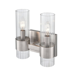 Vanity Fixtures 2 Lamps Caberton Vanity Light - Brushed Nickel - Clear Beveled Glass - 9in. Wide
