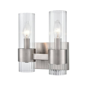 Vanity Fixtures 2 Lamps Caberton Vanity Light - Brushed Nickel - Clear Beveled Glass - 9in. Wide