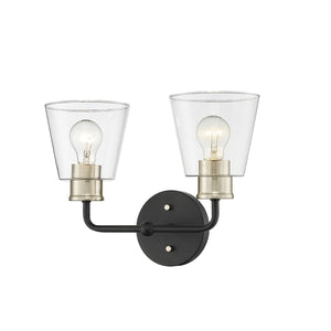 Vanity Fixtures 2 Lamps Cameron Vanity Light - Matte Black / Modern Gold - Clear Glass - 15in. Wide