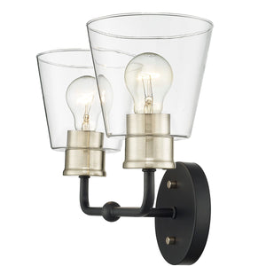 Vanity Fixtures 2 Lamps Cameron Vanity Light - Matte Black / Modern Gold - Clear Glass - 15in. Wide