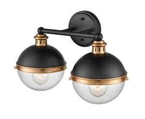 Vanity Fixtures 2 Lamps Ellmira Vanity Light - Matte Black / Aged Brass - Clear Seeded Glass - 15.5in. Wide