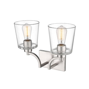 Vanity Fixtures 2 Lamps Evalon Vanity Light - Brushed Nickel - Clear Glass - 16in. Wide