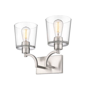 Vanity Fixtures 2 Lamps Evalon Vanity Light - Brushed Nickel - Clear Glass - 16in. Wide