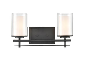 Vanity Fixtures 2 Lamps Huderson Vanity Light - Matte Black - Clear Out / Etched White Inside Glass - 16in. Wide