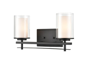 Vanity Fixtures 2 Lamps Huderson Vanity Light - Matte Black - Clear Out / Etched White Inside Glass - 16in. Wide