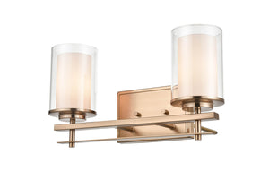 Vanity Fixtures 2 Lamps Huderson Vanity Light - Modern Gold - Clear Out / Etched White Inside Glass - 16in. Wide