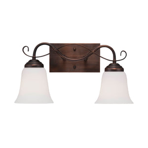 Vanity Fixtures 2 Lamps Kingsport Vanity Light - Rubbed Bronze - Etched White Glass - 16in. Wide