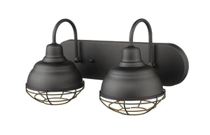 Vanity Fixtures 2 Lamps Neo-Industrial Vanity Light - Matte Black - Wire Guard - 18in. Wide