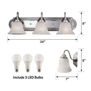 Vanity Fixtures 27W Brushed Nickel Indoor Dimmable LED Bathroom Light - 180° Beam - 120V - Direct Wiring - 2430lm - 2700K Soft White