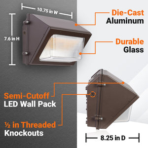 LED Wall Packs 29W-60W Semi-Cutoff LED Wall Pack 3000K-5000K - 100-277VAC Photocell - Striped Glass - Bronze