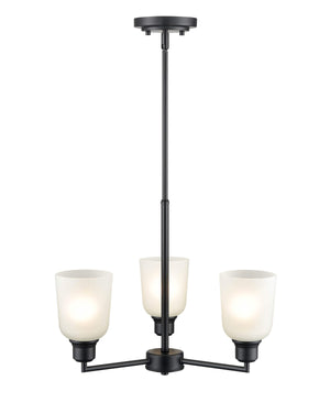 Chandeliers 3 Lamps Amberle Chandelier - Matte Black - Frosted White Glass - 19.5in Diameter - E26 Medium Base