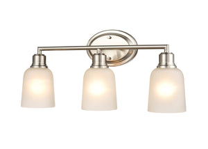 Vanity Fixtures 3 Lamps Amberle Vanity Light - Brushed Nickel - Frosted White Glass - 22in. Wide