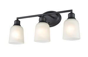 Vanity Fixtures 3 Lamps Amberle Vanity Light - Matte Black - Frosted White Glass - 22in. Wide