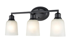 Vanity Fixtures 3 Lamps Amberle Vanity Light - Matte Black - Frosted White Glass - 22in. Wide