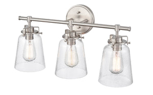 Vanity Fixtures 3 Lamps Amberose Vanity Light - Brushed Nickel - Hammered Glass - 23in. Wide