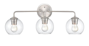 Vanity Fixtures 3 Lamps Bathroom Vanity Light - Brushed Nickel - Clear Glass - 25.5in. Wide